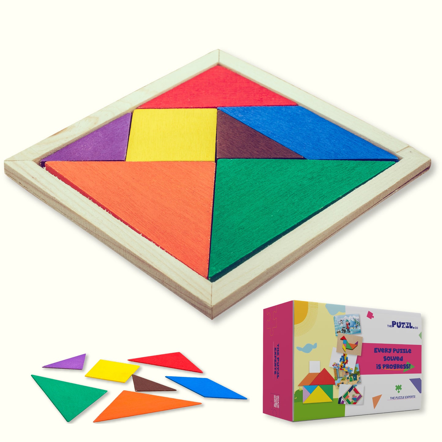 Wooden Tangram, 7 Blocks & Flash Cards, Age 4+ Yrs