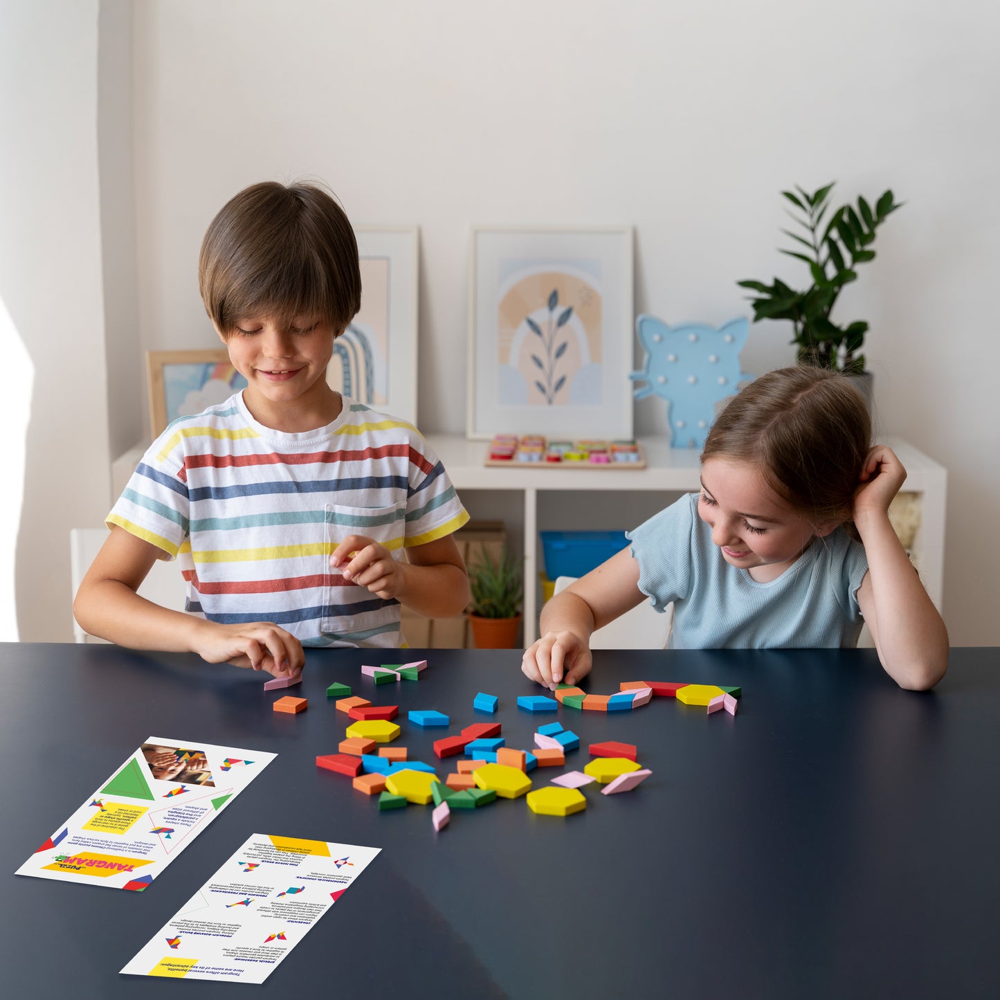 Wooden Tangram, 7 Blocks & Flash Cards, Age 4+ Yrs