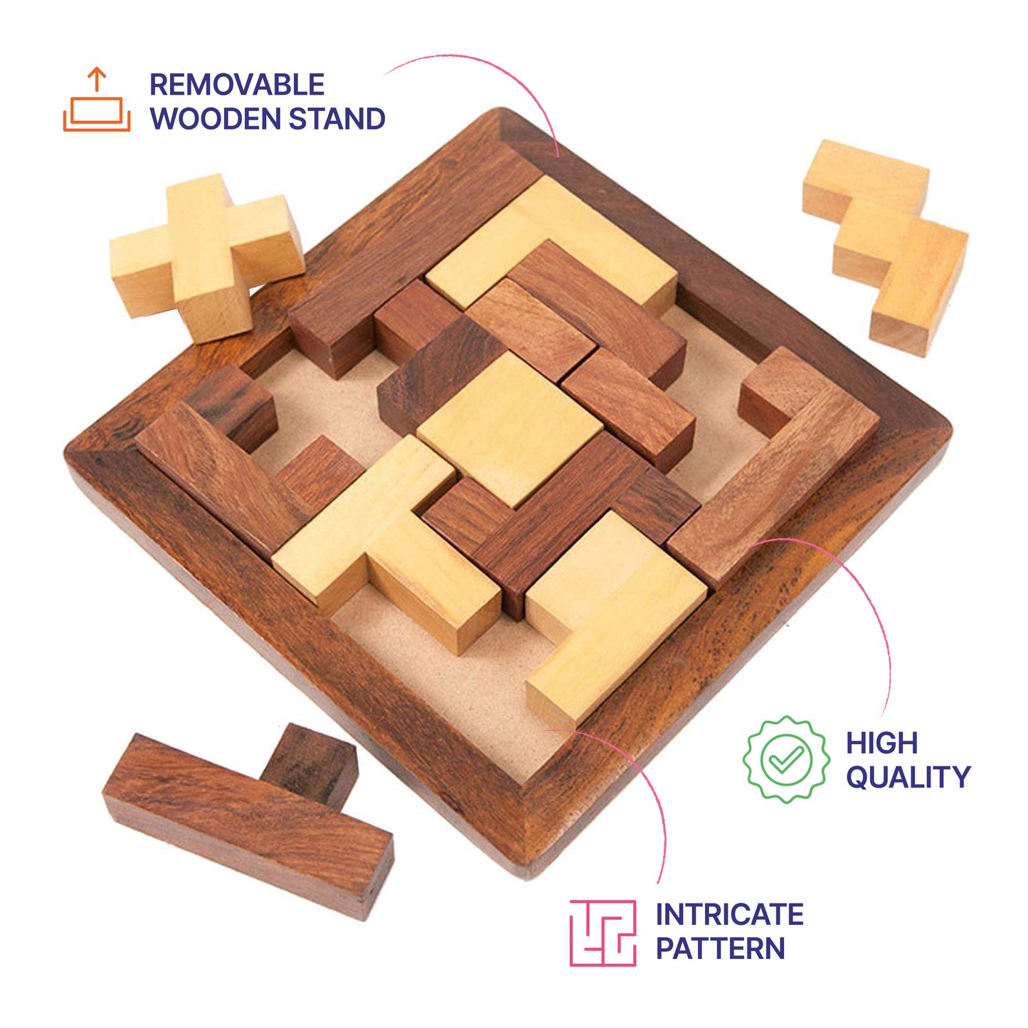 Square Shaped Wooden Pentomino Puzzle, Age 5+ Yrs