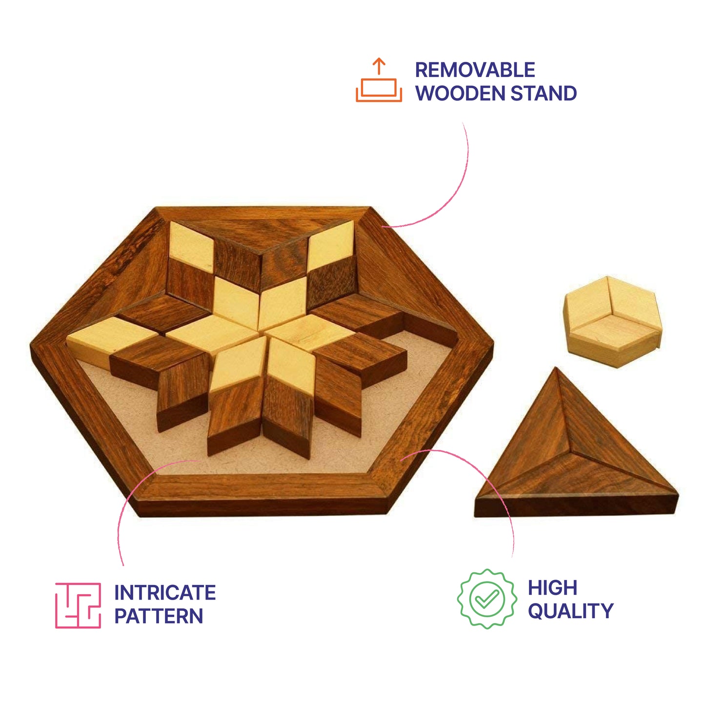 Hexagon Wooden Pentomino Puzzle, Age 5+ Yrs